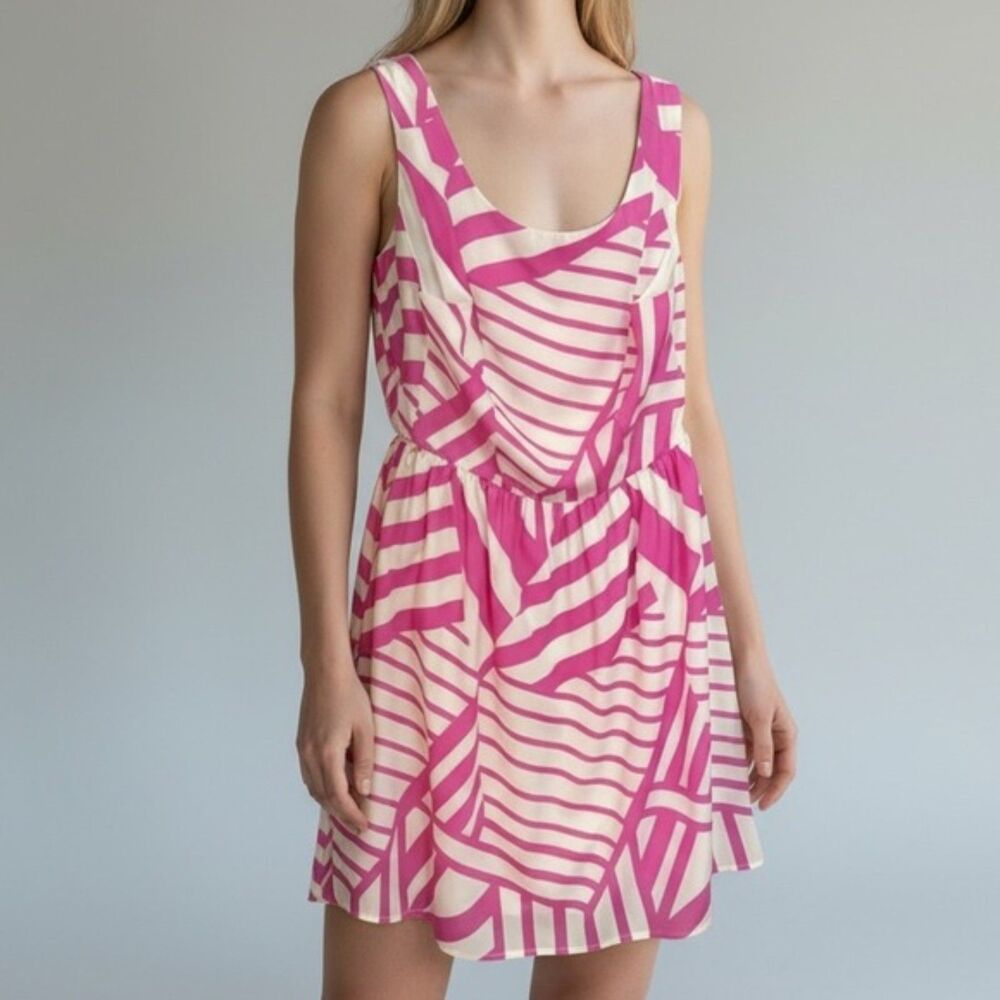 Everly Women's Sleeveless Pink and White Geometric A Line Dress